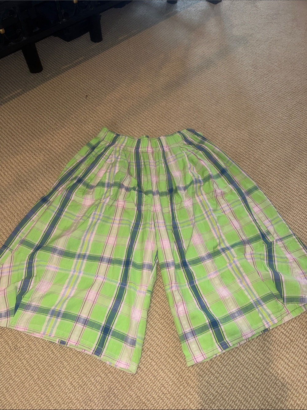 Free People Green and Pink Plaid Wide-Leg Culotte Pants